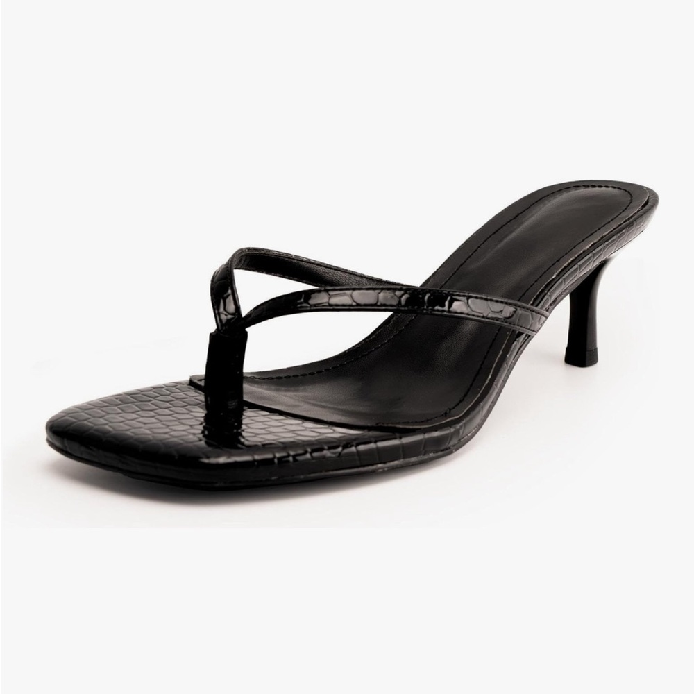 Square Toe Thong Heeled Kitten Sandals
